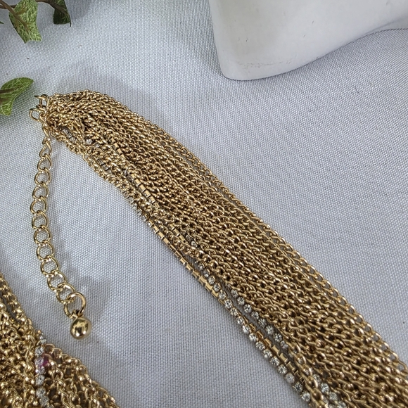Gold Multi Strand Chain and Rhinestone Necklace - Picture 7 of 9